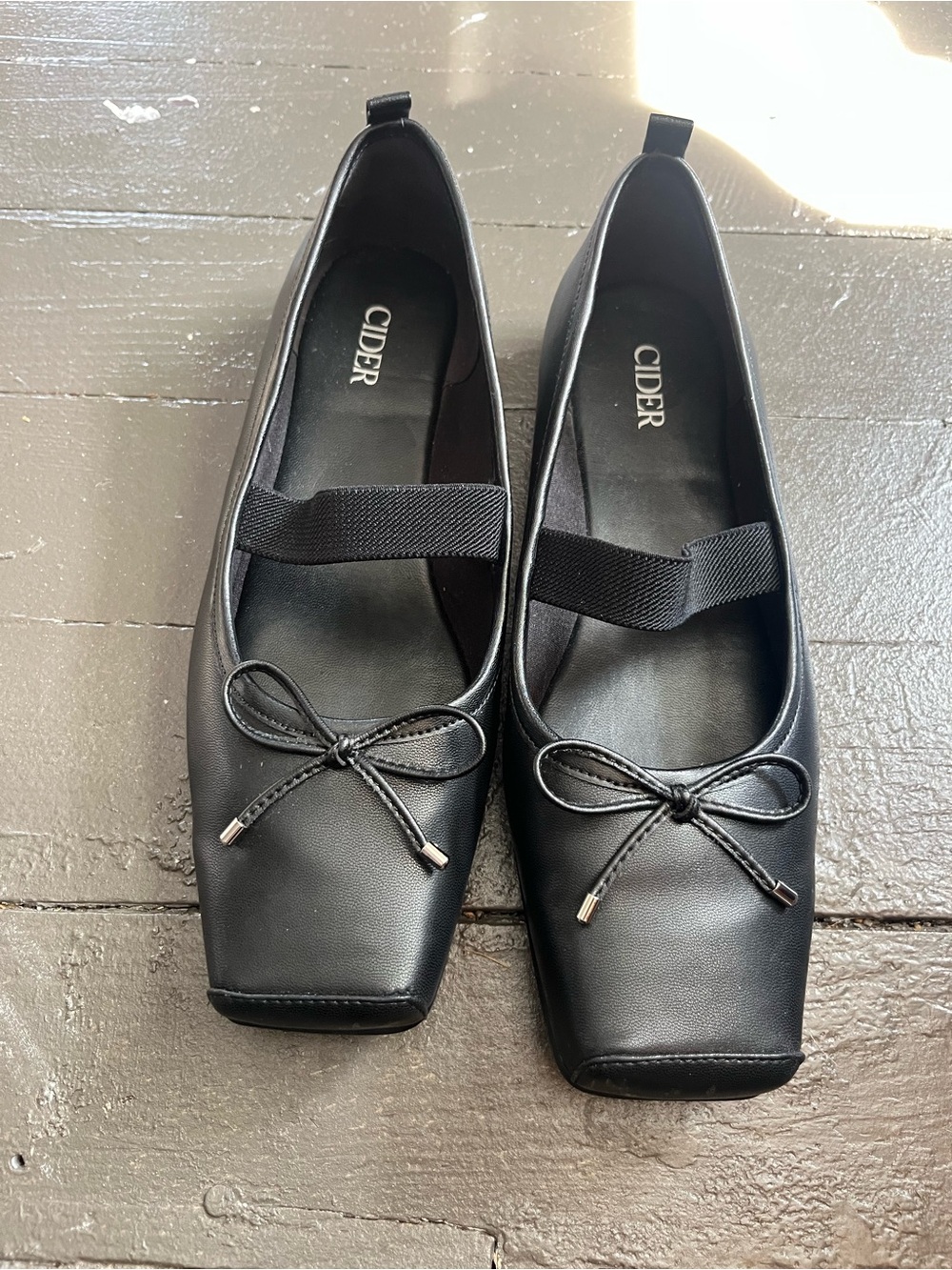 Cider Black Square-Toe Ballet Flats with Bow
